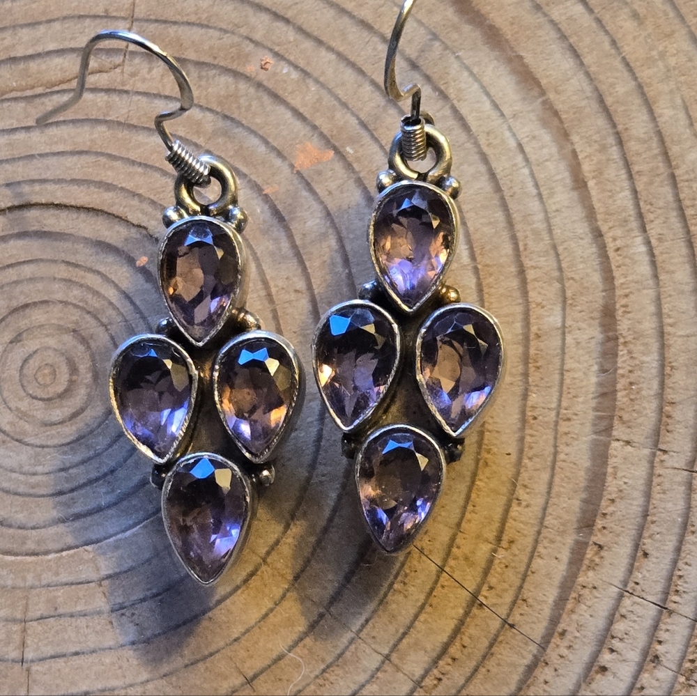 Sterling Silver Amethyst Tear Drop Earrings